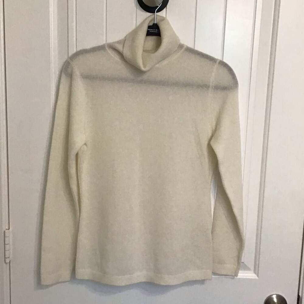 Garnet Hill Lightweight Cashmere Turtleneck Sweater Size S Ivory Cream Luxury